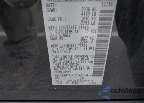 2017 Nissan Rogue Sv from USA, damaged, VIN 5N1AT2MT1HC754543